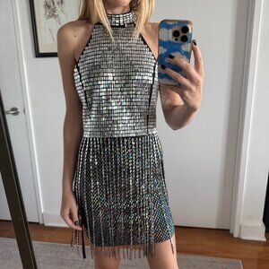 Akira Mirrored Rhinestone Fringe Top (S)